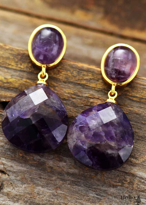 Boho Earrings, Dangle Earrings, Axel Amethysts Teardrop Dangle Earring